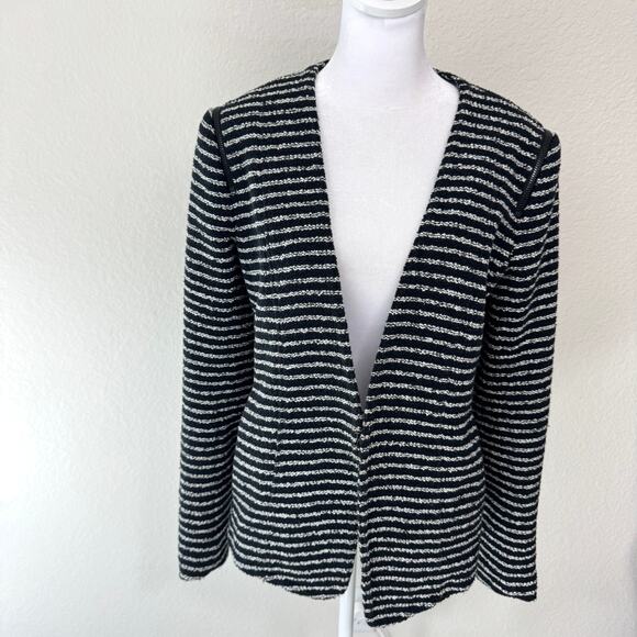 Theory Women Yasa Purpose Blazer Jacket Measures M Striped Zipper Textured Black - Picture 1 of 10